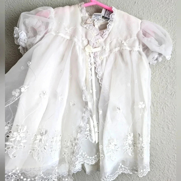 VINTAGE Christening Set- Phyllis Baby Wear 3 Piece set-Bonnet- Baby Dress Large - Picture 3 of 16